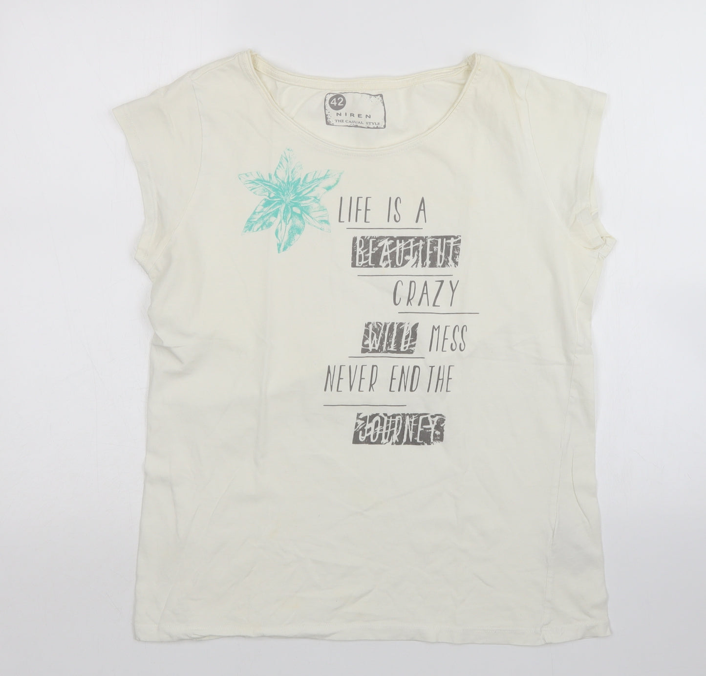 Niren Womens White   Basic T-Shirt Size 14