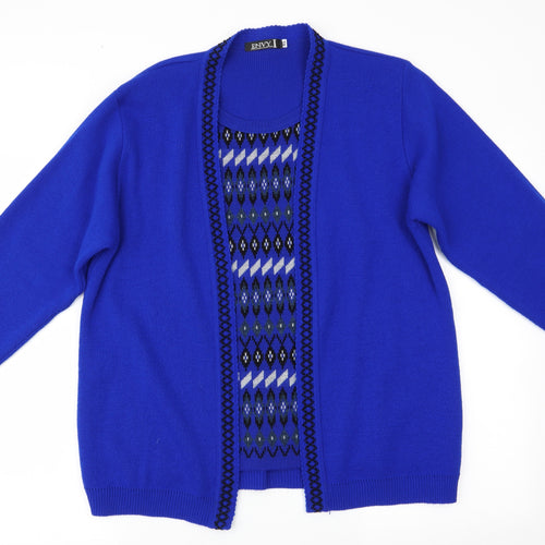 Envy Womens Blue Geometric  Pullover Jumper Size XL  - Faux Cardigan Front