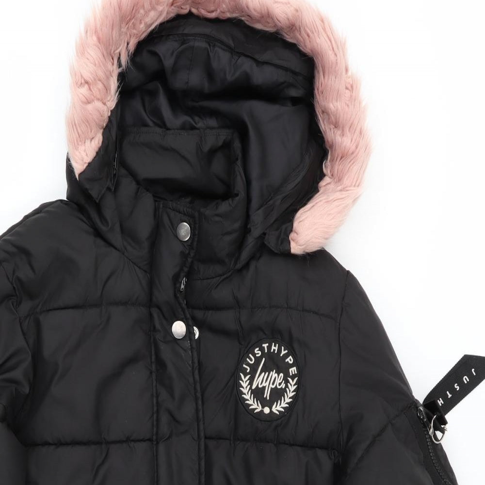 Hype Girls Black   Parka Coat Size 11-12 Years