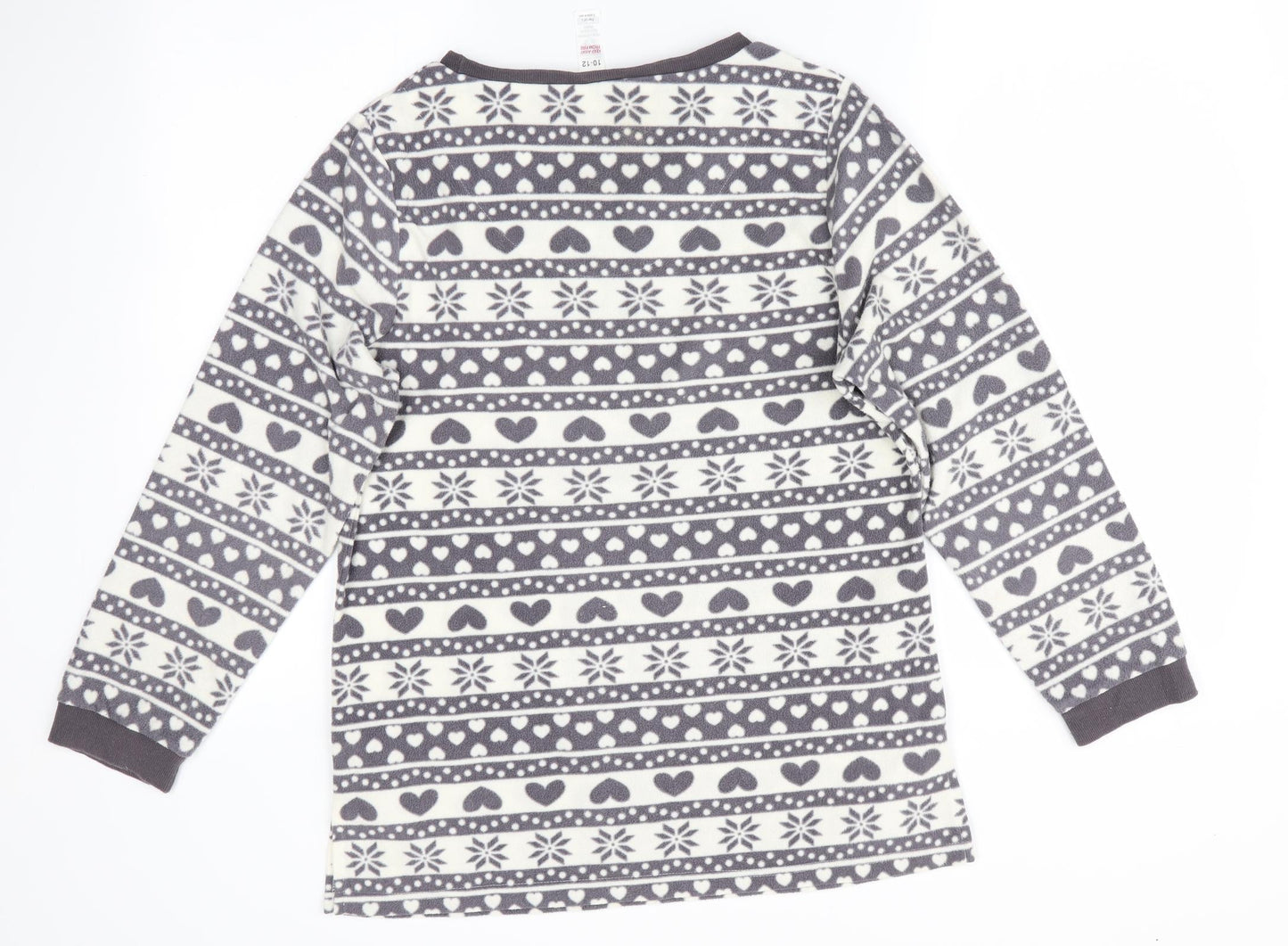 M&Co Womens Grey Striped   Pyjama Top Size 10  - Heart & Stars Print