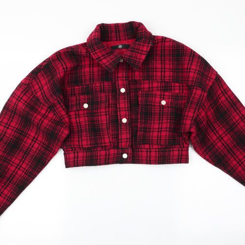 Missguided Womens Red Check  Bomber Jacket Coat Size 4
