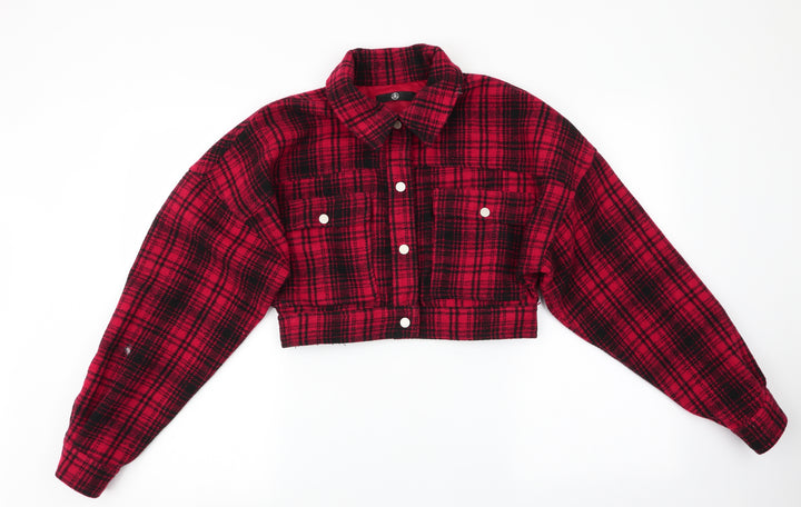 Missguided Womens Red Check Bomber Jacket Coat Size 4
