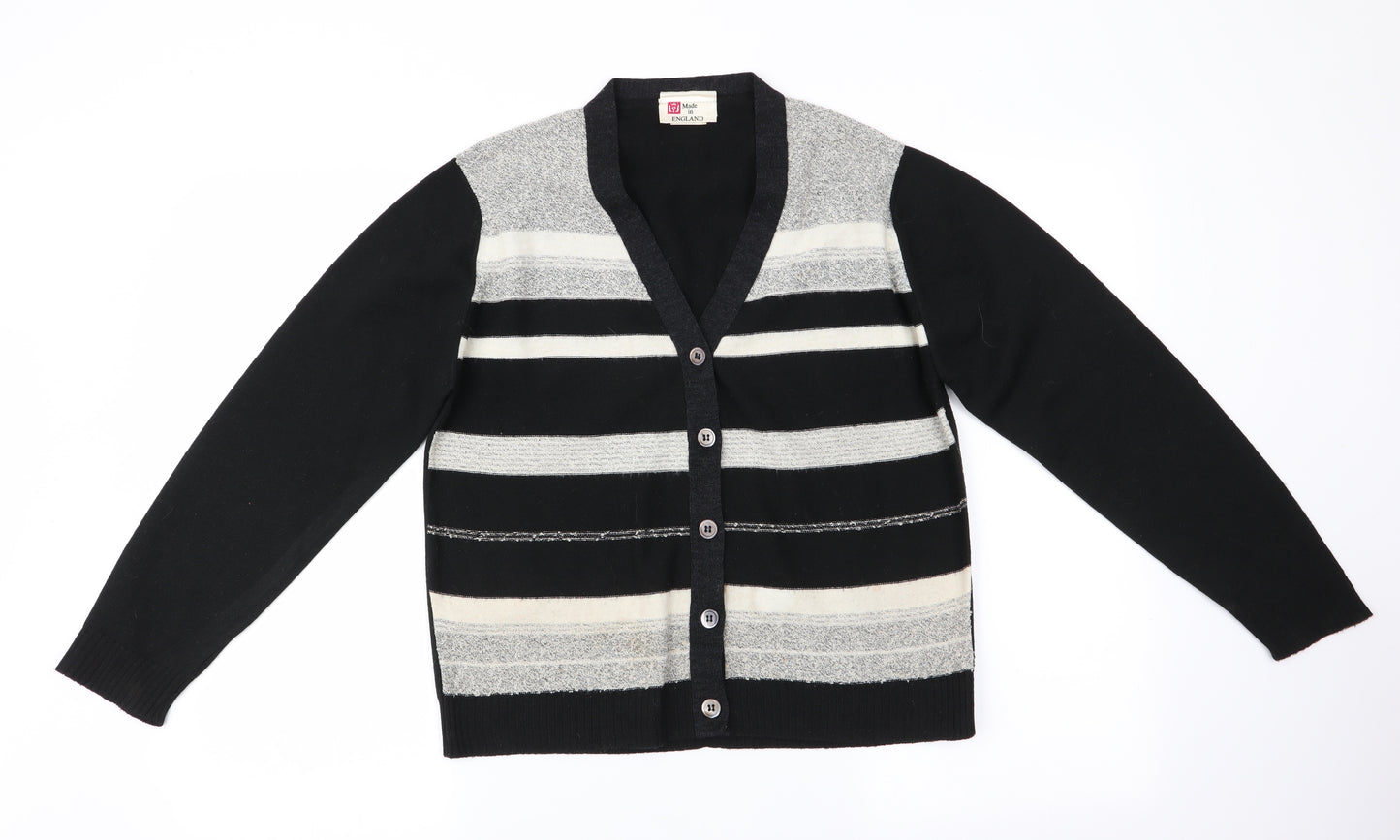 Made in England Womens Black Striped  Cardigan Jumper Size 10