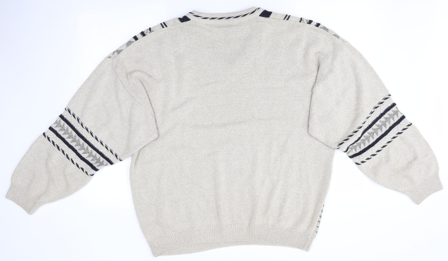 Peter Gribby Mens Beige Geometric  Pullover Jumper Size 2XL