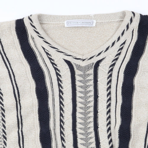 Peter Gribby Mens Beige Geometric  Pullover Jumper Size 2XL