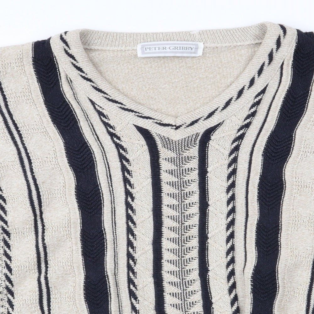 Peter Gribby Mens Beige Geometric  Pullover Jumper Size 2XL