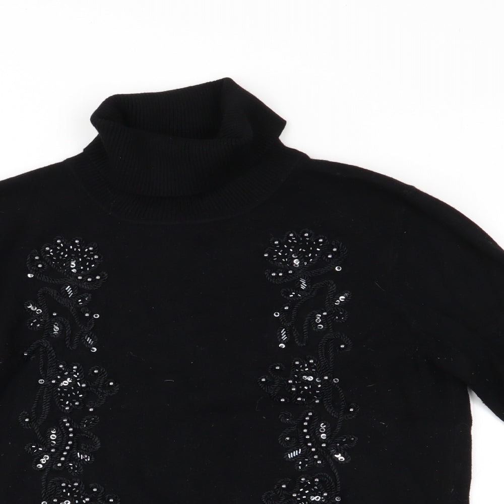 Preworn Womens Black Floral  Pullover Jumper
