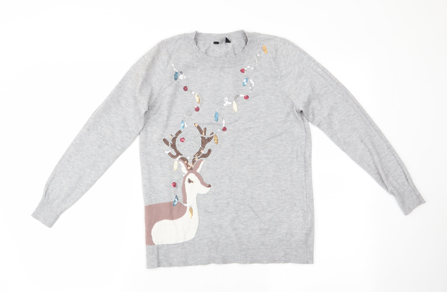 M&Co Womens Grey Animal Print  Pullover Jumper Size 10  - Christmas Reindeer