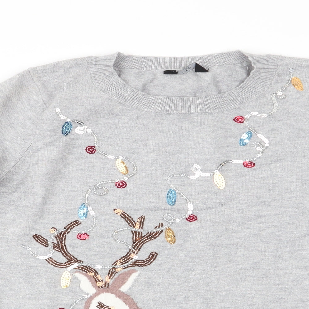 M&Co Womens Grey Animal Print  Pullover Jumper Size 10  - Christmas Reindeer