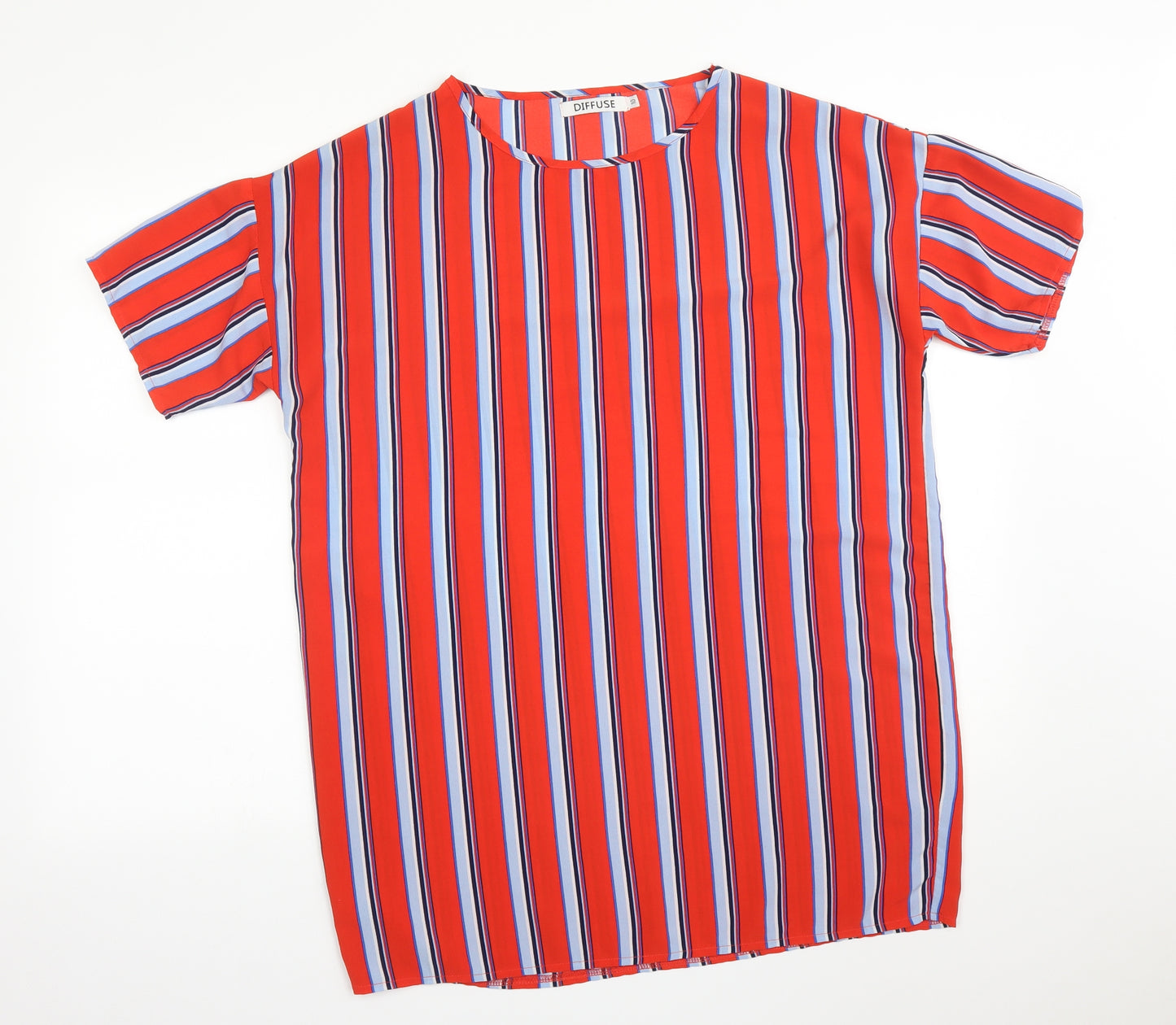 DIFFUSE Womens Multicoloured Striped  Basic T-Shirt Size 10