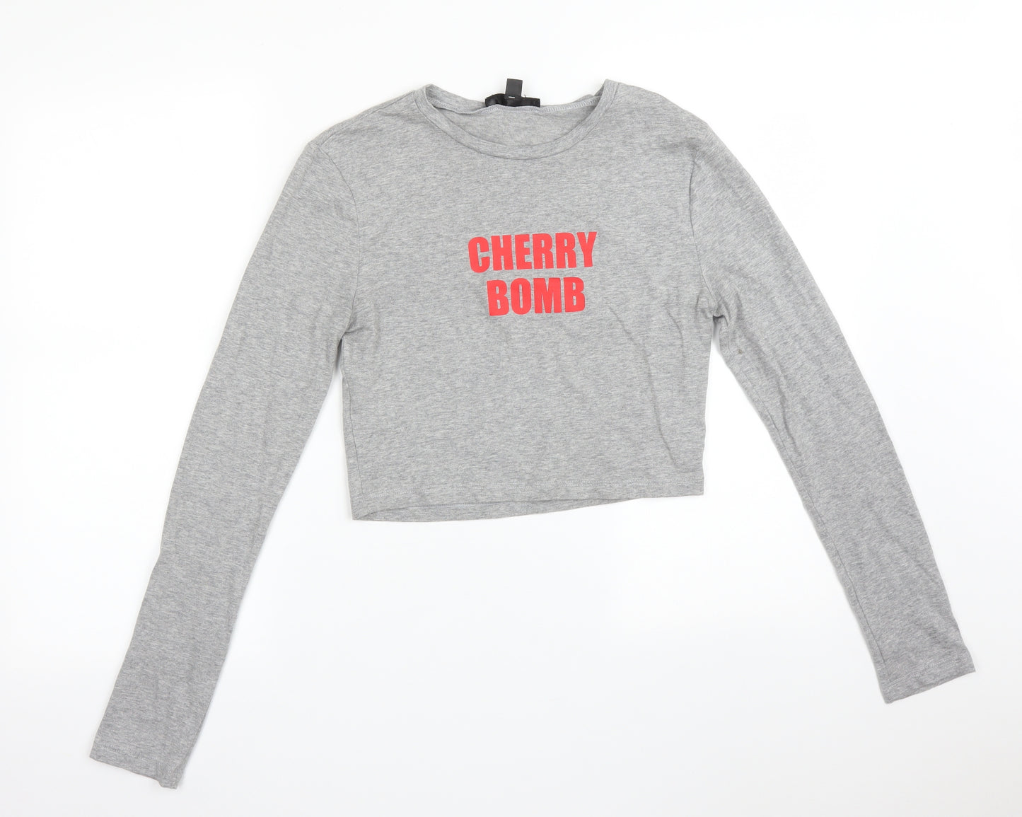 Missguided Womens Grey   Cropped T-Shirt Size 10  - CHERRY BOMB