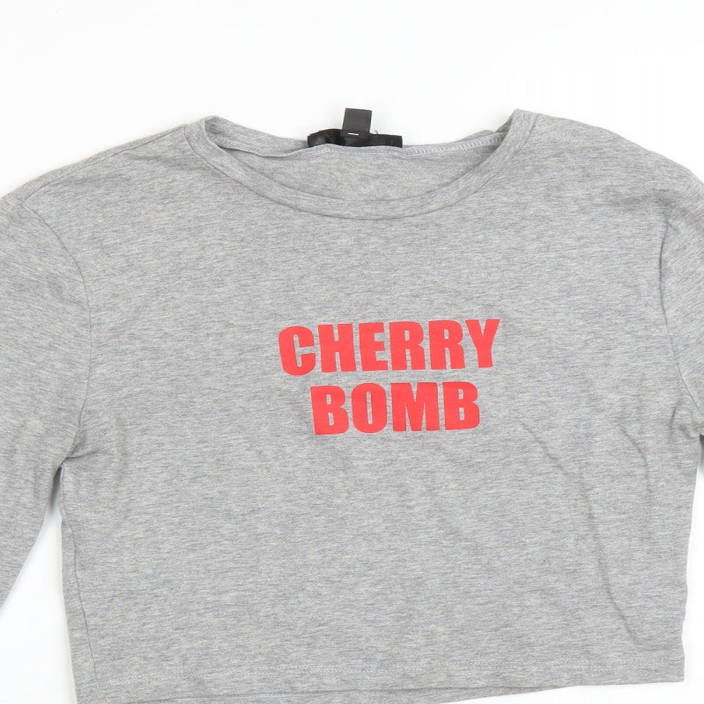 Missguided Womens Grey   Cropped T-Shirt Size 10  - CHERRY BOMB