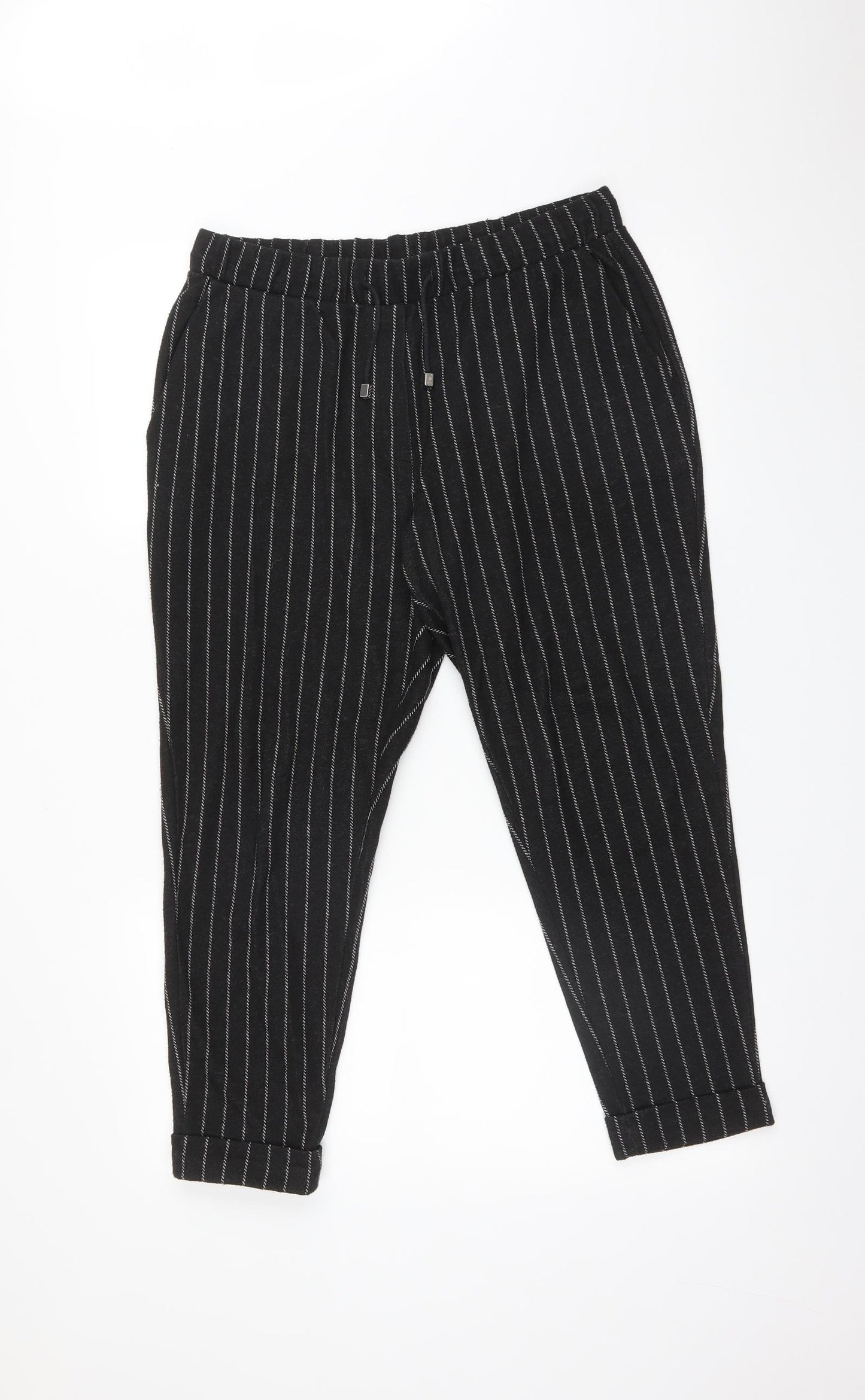 M&S Womens Black Striped  Trousers  Size 14 L24 in