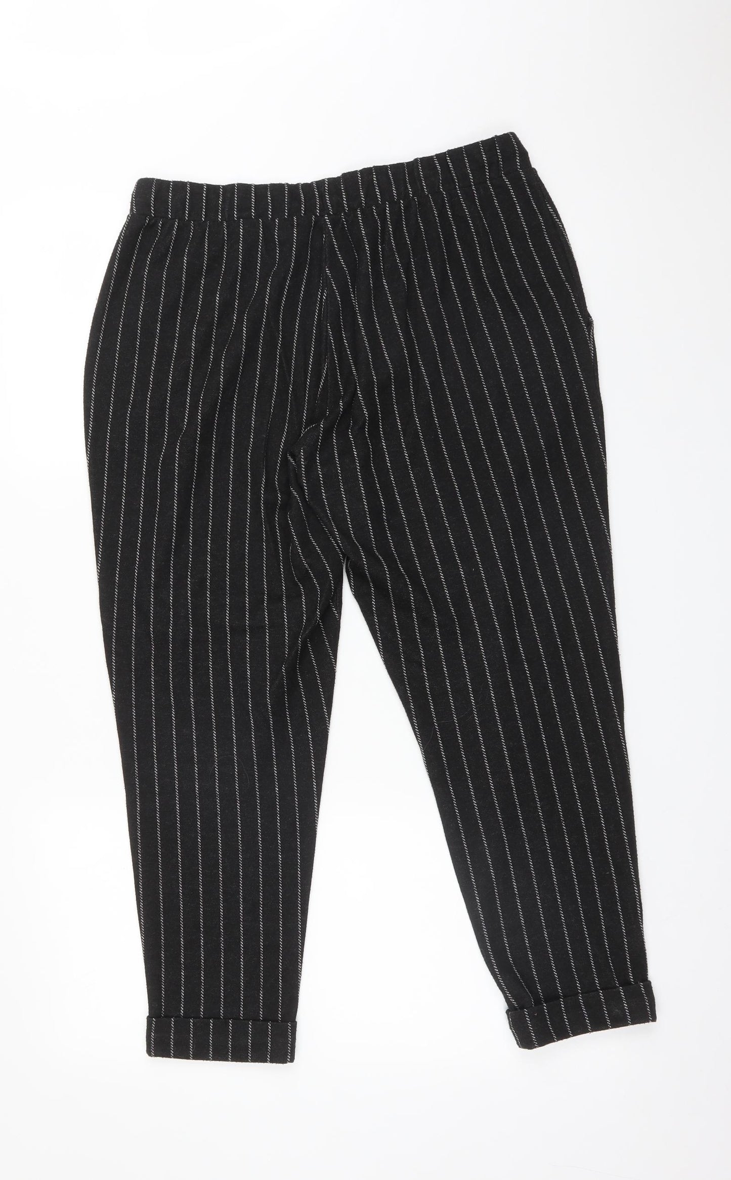 M&S Womens Black Striped  Trousers  Size 14 L24 in