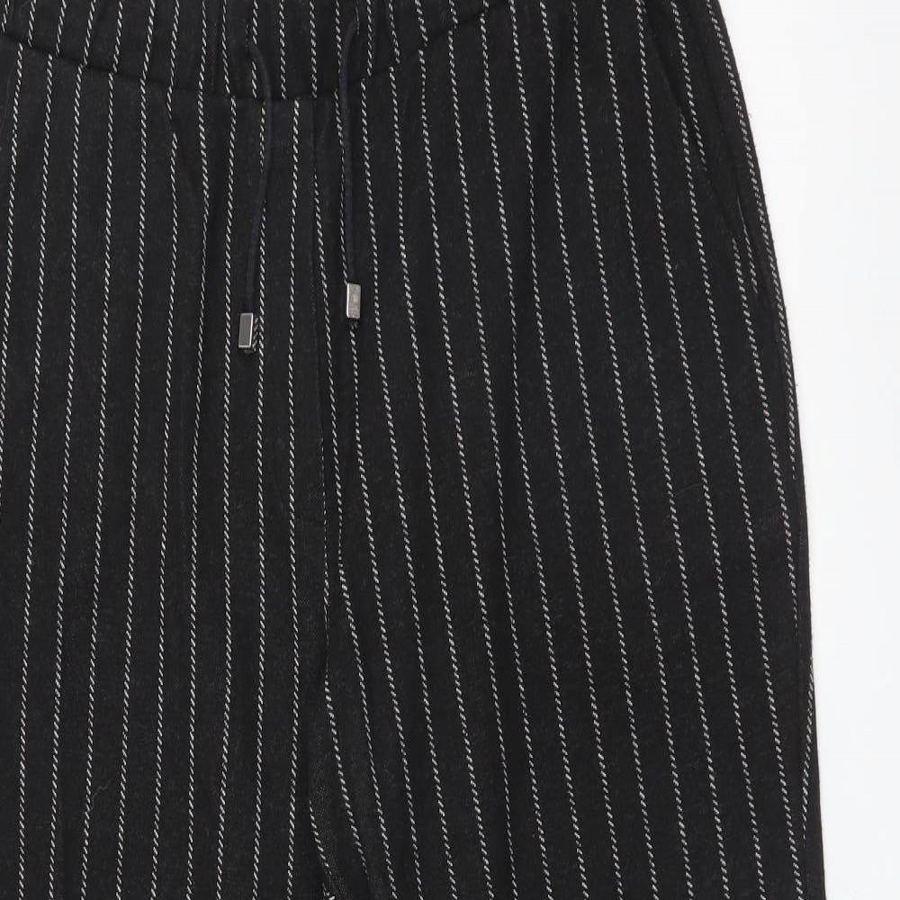 M&S Womens Black Striped  Trousers  Size 14 L24 in