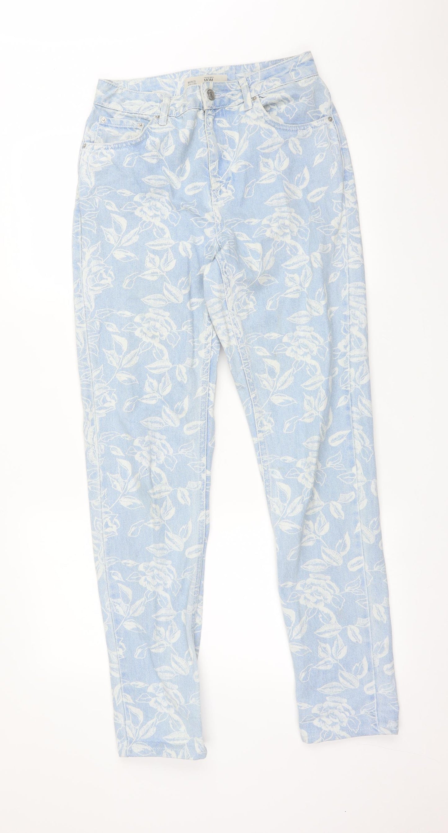 Topshop Womens Blue Floral  Mom Jeans Size 28 L34 in
