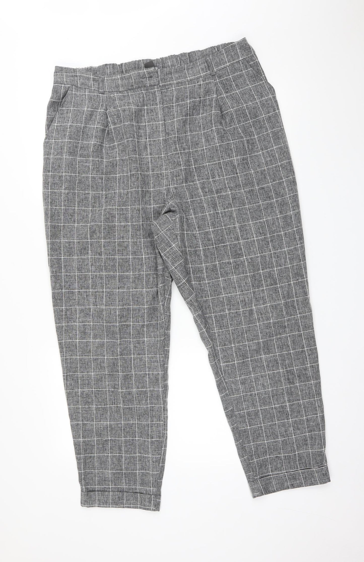 Primark Womens Grey Check  Trousers  Size 18 L26 in