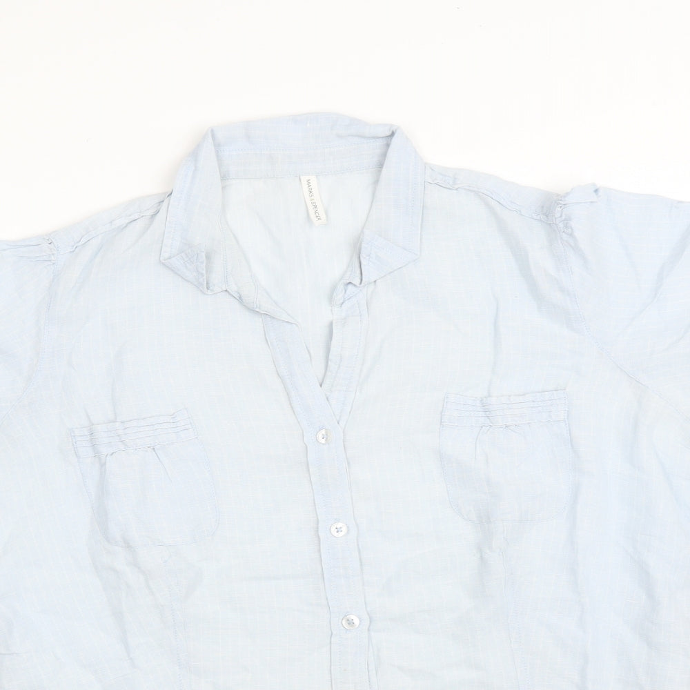 M&S Womens Blue Striped  Basic Blouse Size 18