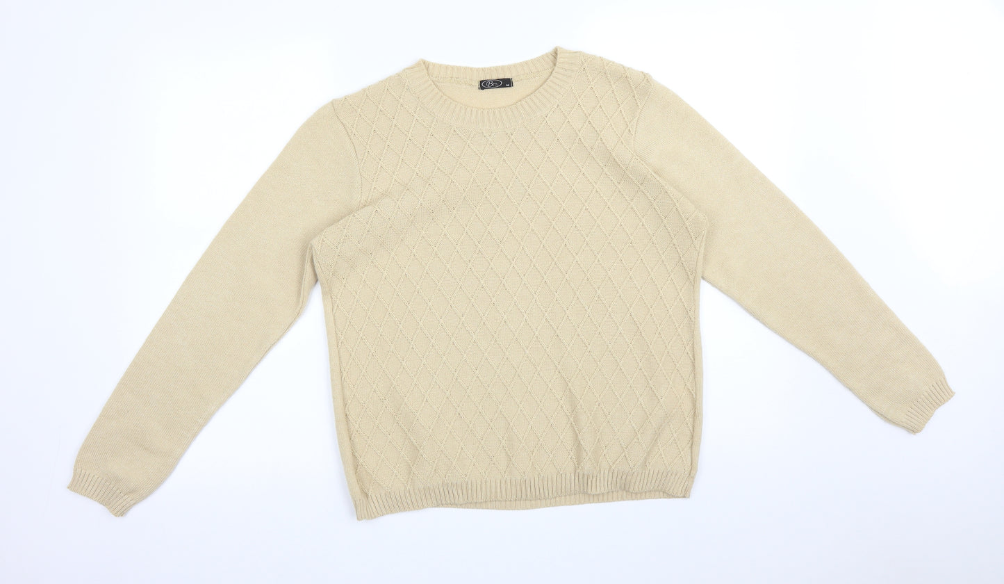 BM Womens Beige Argyle/Diamond  Pullover Sweatshirt Size M