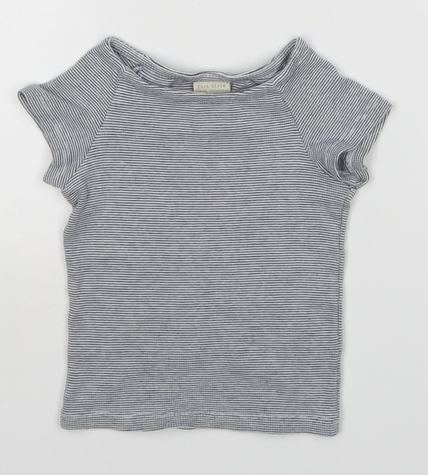 Zara Girls Blue Striped  Basic T-Shirt Size 5 Years