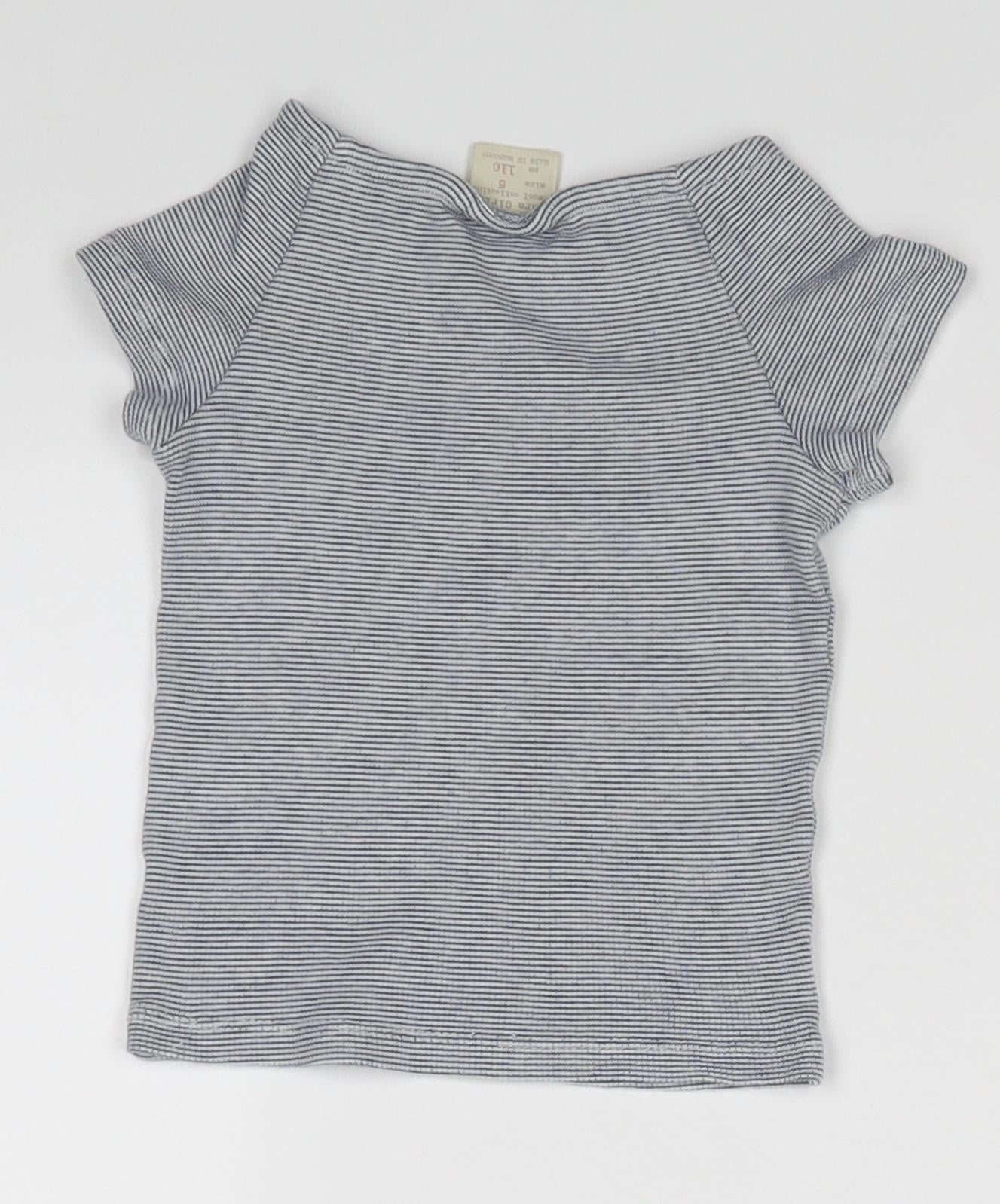 Zara Girls Blue Striped  Basic T-Shirt Size 5 Years