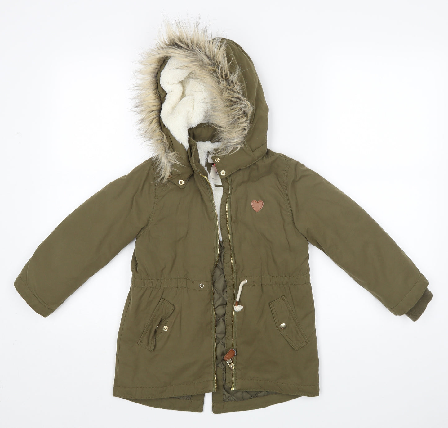 H&M Girls Green   Overcoat Coat Size 5-6 Years