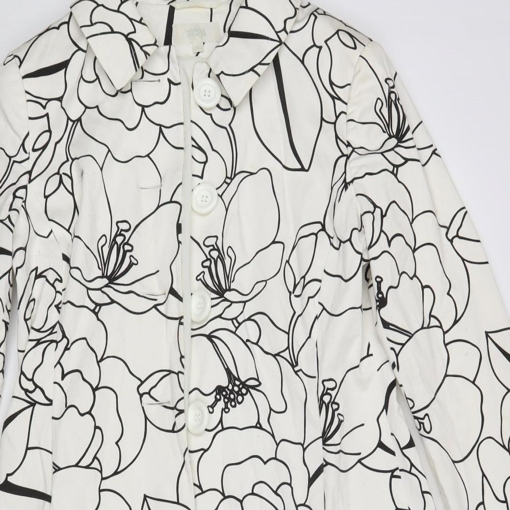 M&S Womens Ivory Floral  Overcoat Coat Size 14