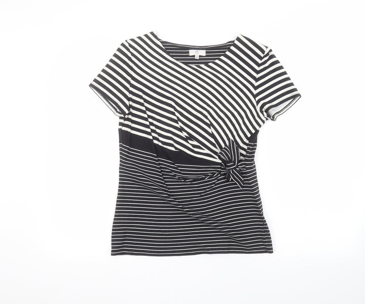 Country Club Womens Black Striped Basic T-Shirt Size S