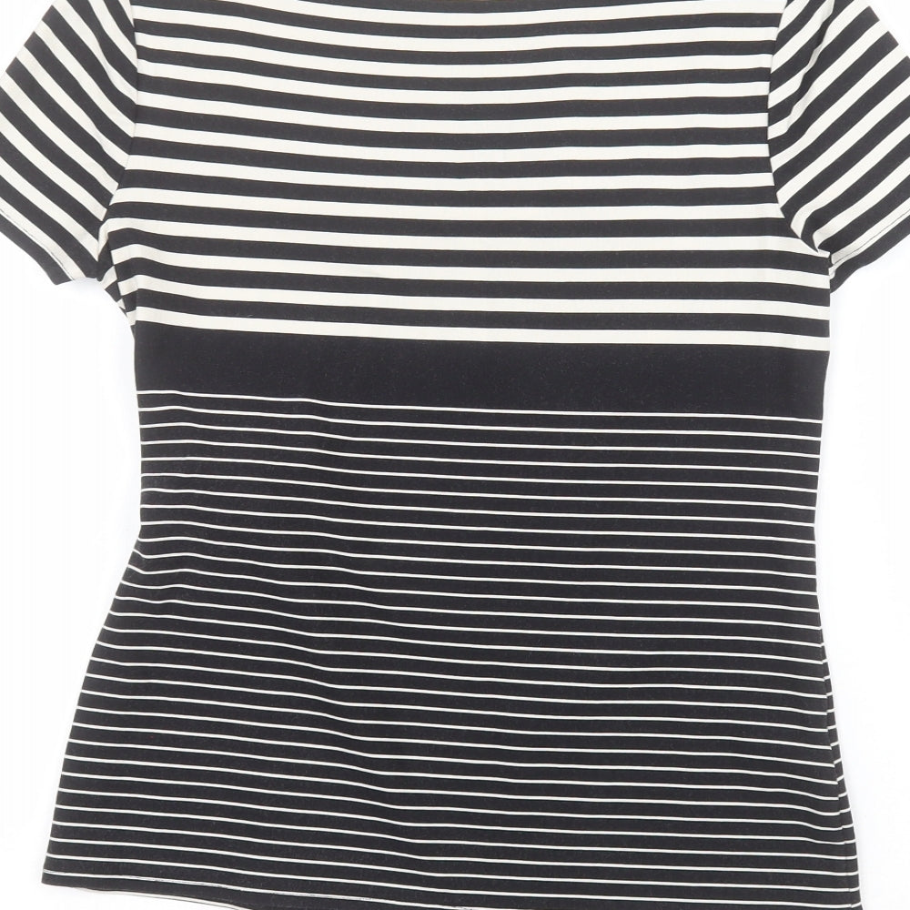 Country Club Womens Black Striped  Basic T-Shirt Size S