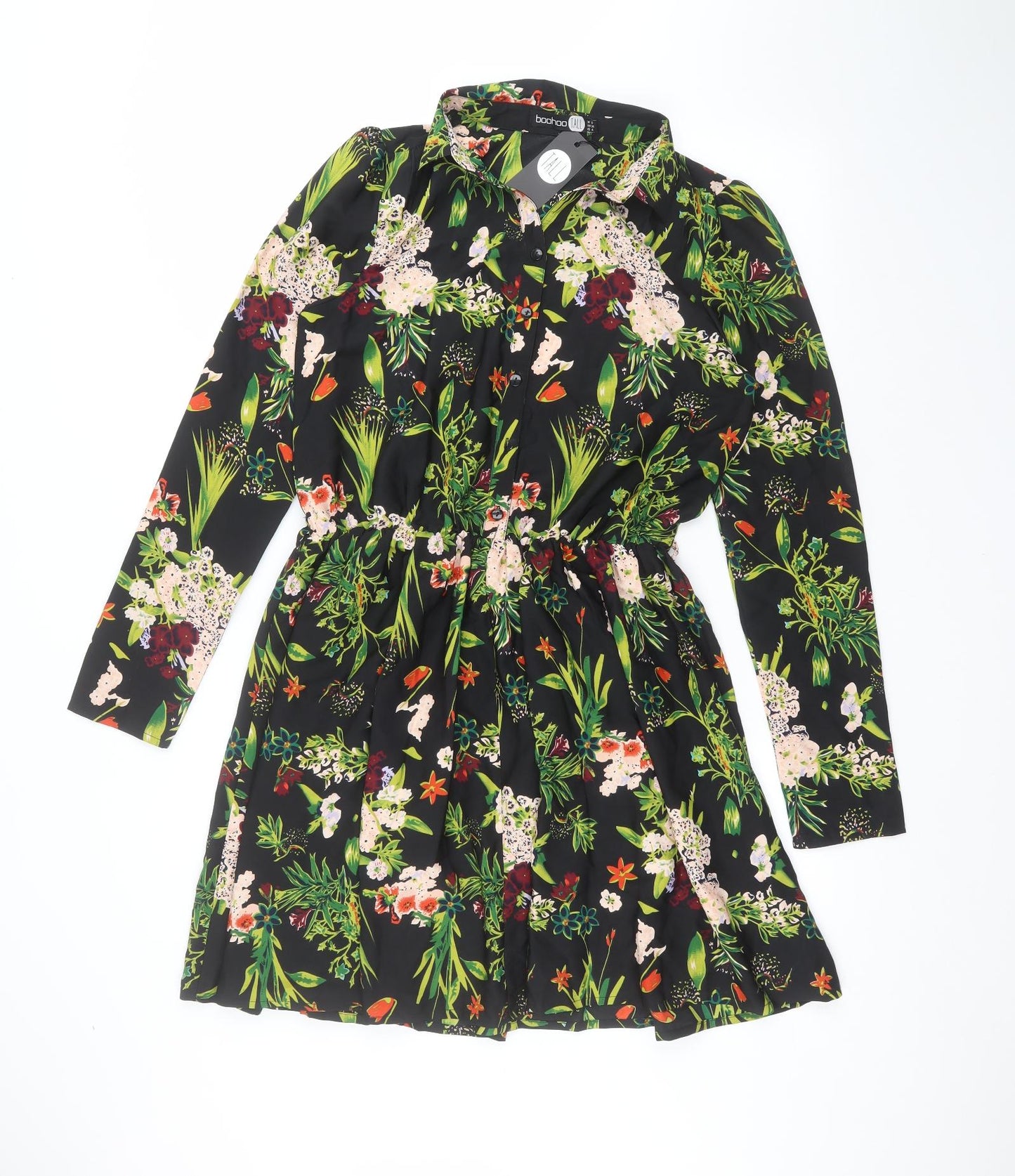 Boohoo Womens Black Floral  A-Line  Size 8