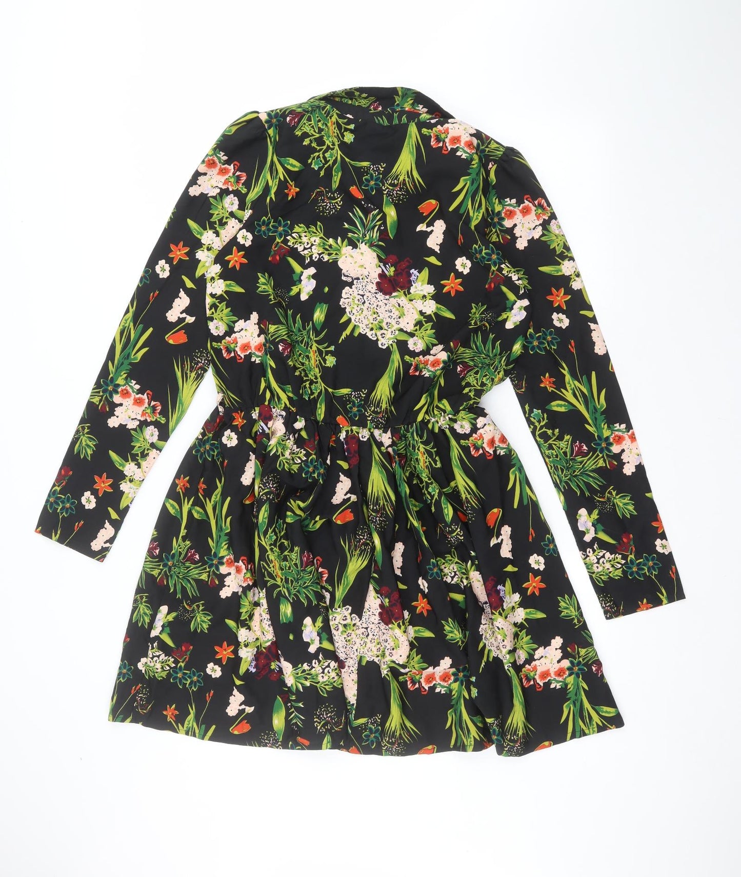 Boohoo Womens Black Floral  A-Line  Size 8