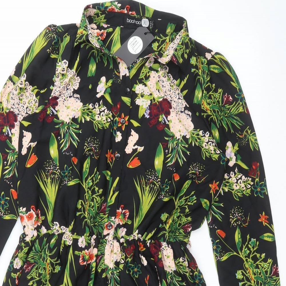 Boohoo Womens Black Floral  A-Line  Size 8