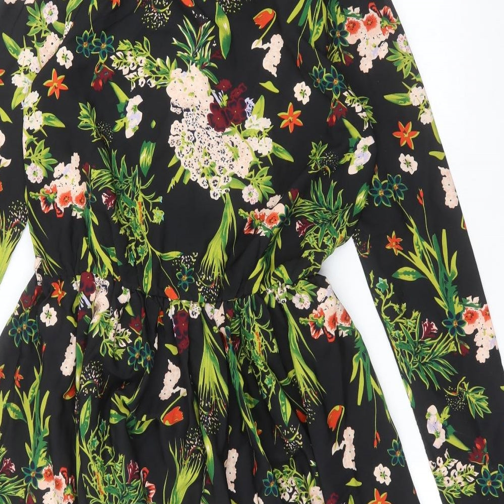 Boohoo Womens Black Floral  A-Line  Size 8