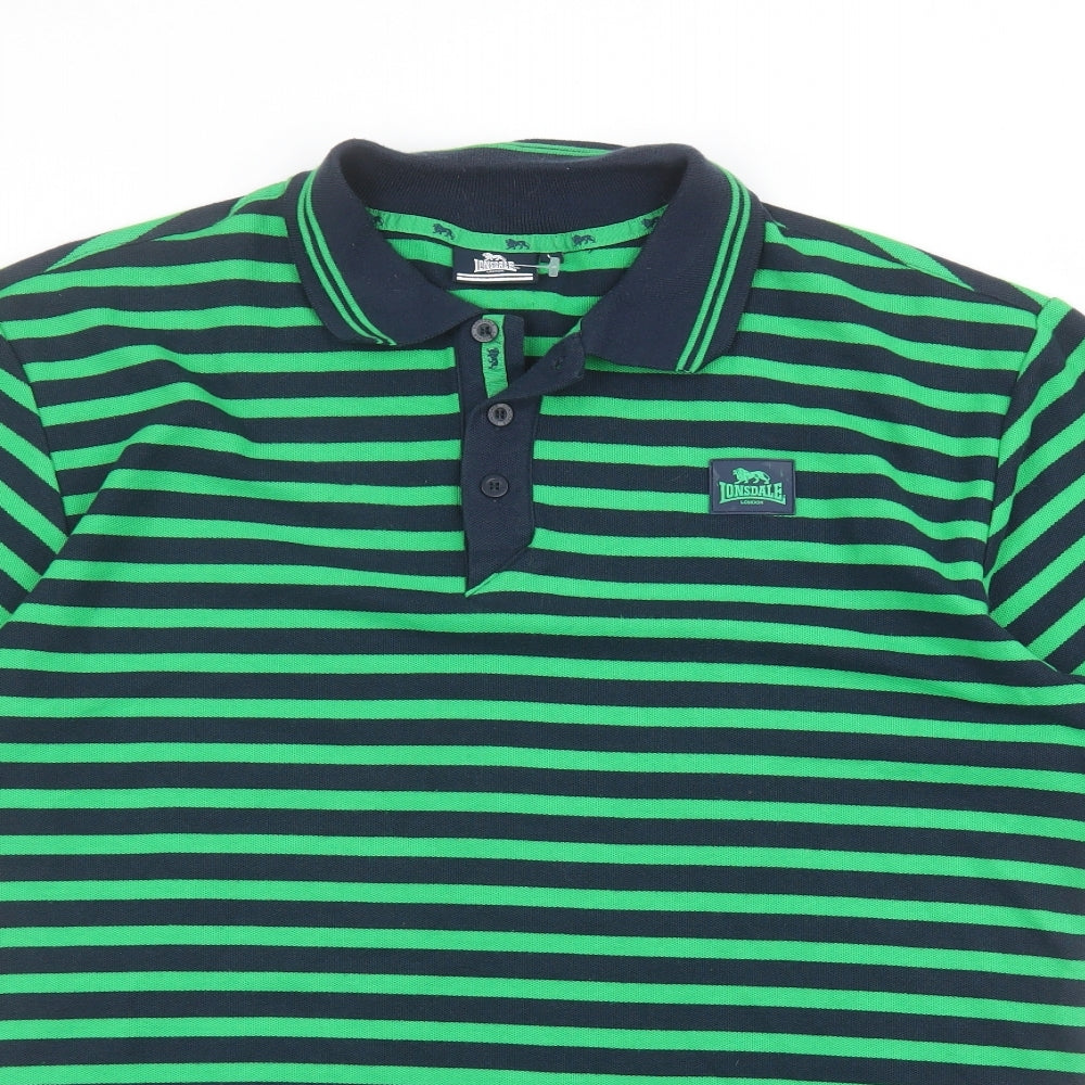 Lonsdale Mens Grey Striped   Polo Size L