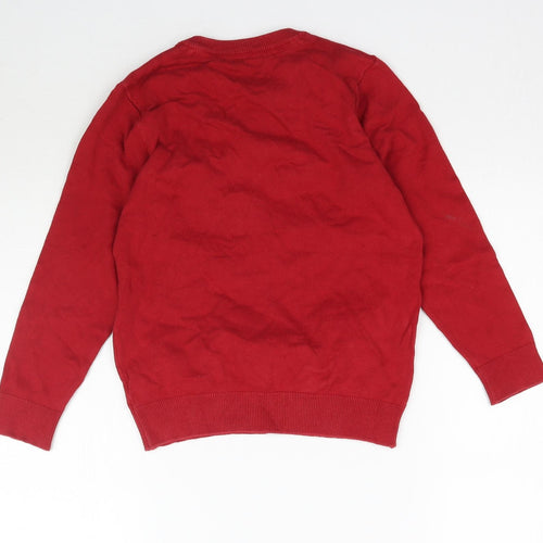 F&F Boys Red  Knit Pullover Jumper Size 7-8 Years  - School Dinosaur