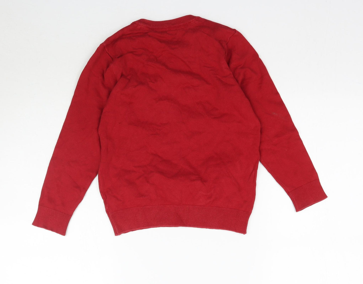 F&F Boys Red  Knit Pullover Jumper Size 7-8 Years  - School Dinosaur