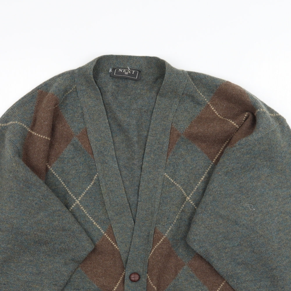 NEXT Mens Green Argyle/Diamond Knit Cardigan Jumper Size L