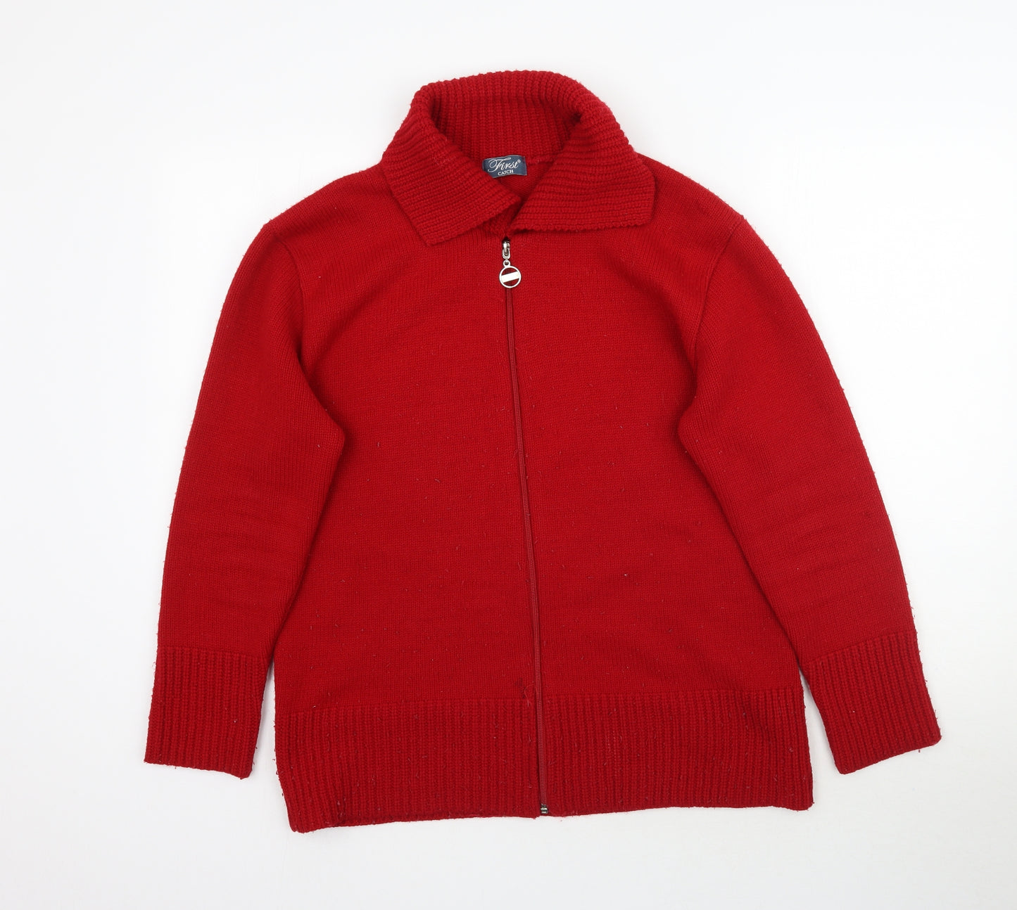 Preworn Womens Red  Knit Full Zip Jumper Size L