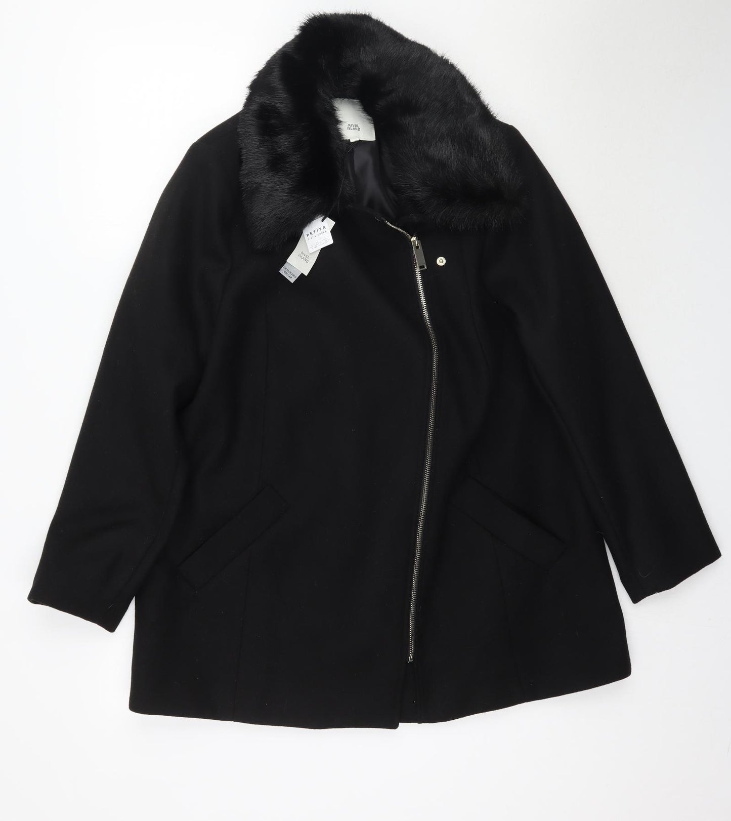 River Island Womens Black   Overcoat Coat Size 16