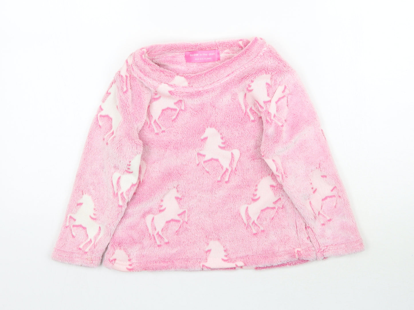 Glow in the Dark Girls Pink   Pullover Jumper Size 4-5 Years  - Unicorn print