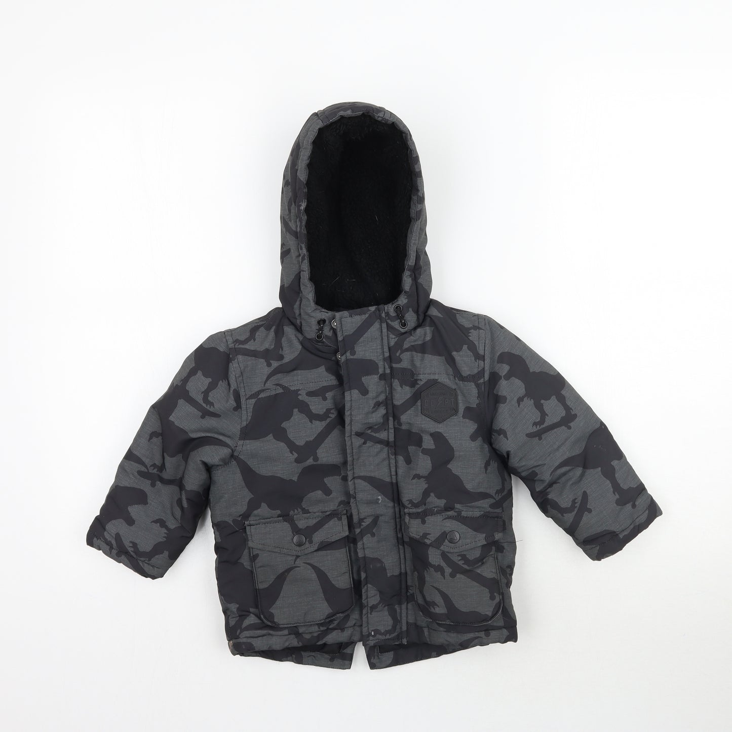 F&F Baby Black   Overcoat Coat Size 18-24 Months  - Dinosaur print