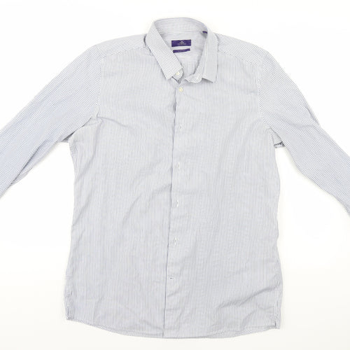 NEXT Mens Blue Striped   Button-Up Size 16