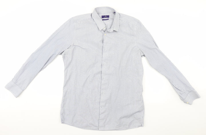 NEXT Mens Blue Striped Button-Up Size 16