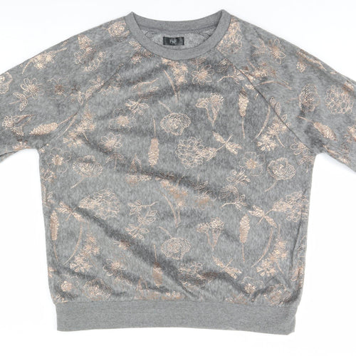 F&F Womens Grey Floral  Pullover Jumper Size S