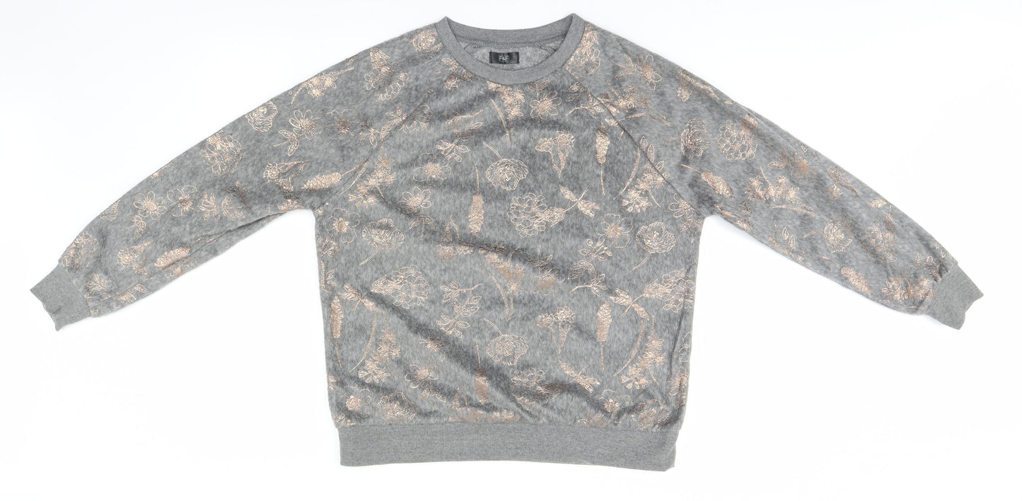 F&F Womens Grey Floral  Pullover Jumper Size S