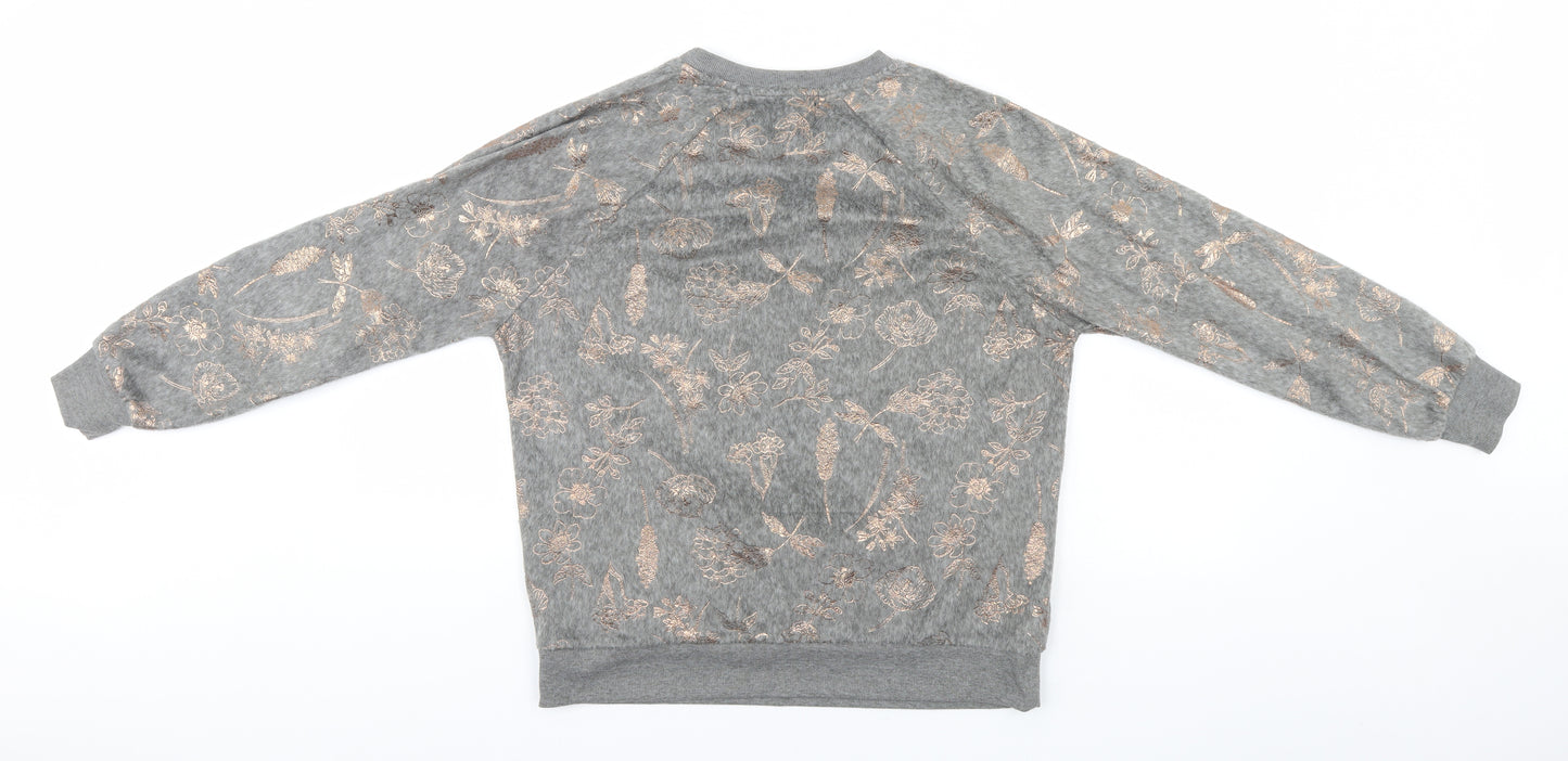 F&F Womens Grey Floral  Pullover Jumper Size S