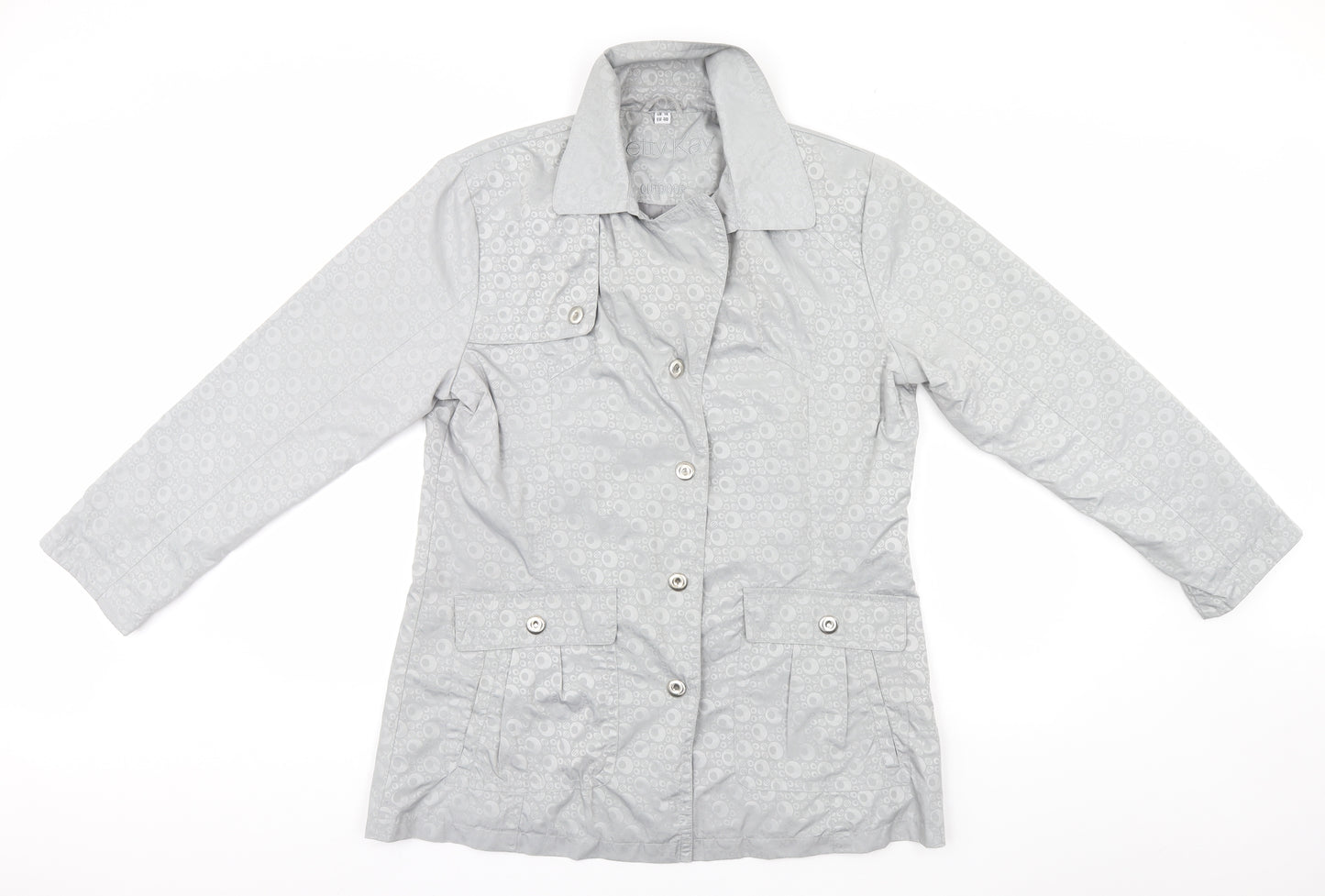 Betty Kay Womens Grey Geometric  Overcoat Coat Size 14