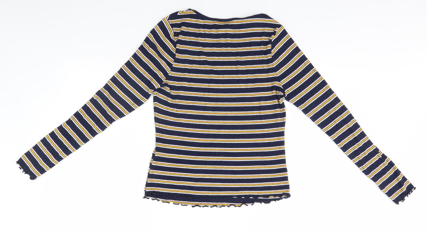 New Look Womens Blue Striped  Basic T-Shirt Size 14