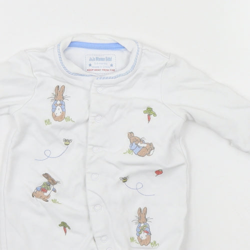 JoJo Maman Bébé Baby White   Babygrow One-Piece Size 0-3 Months  - Rabbit