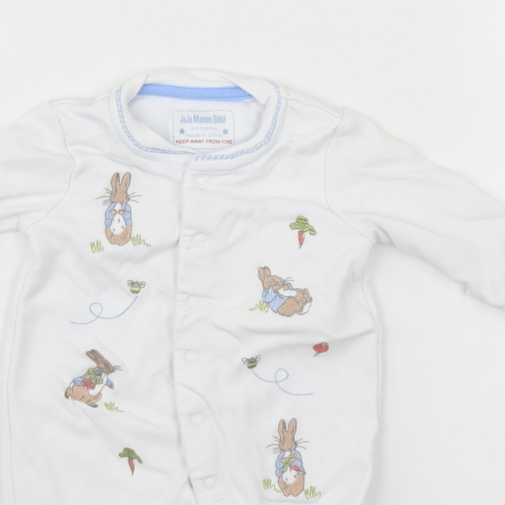 JoJo Maman Bébé Baby White   Babygrow One-Piece Size 0-3 Months  - Rabbit